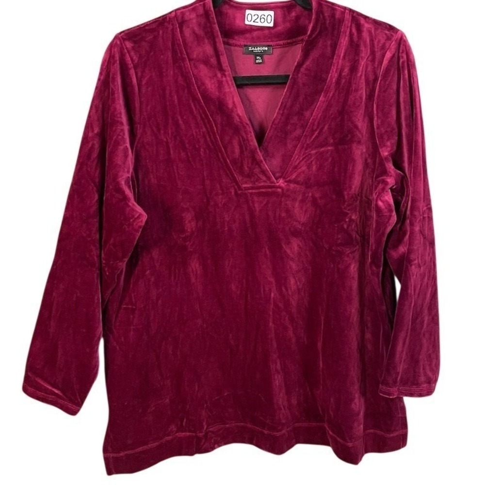 Talbots Tunic Top Womens Plus Size 3XP Wine‎ Burgundy V-Neck Long Sleeve